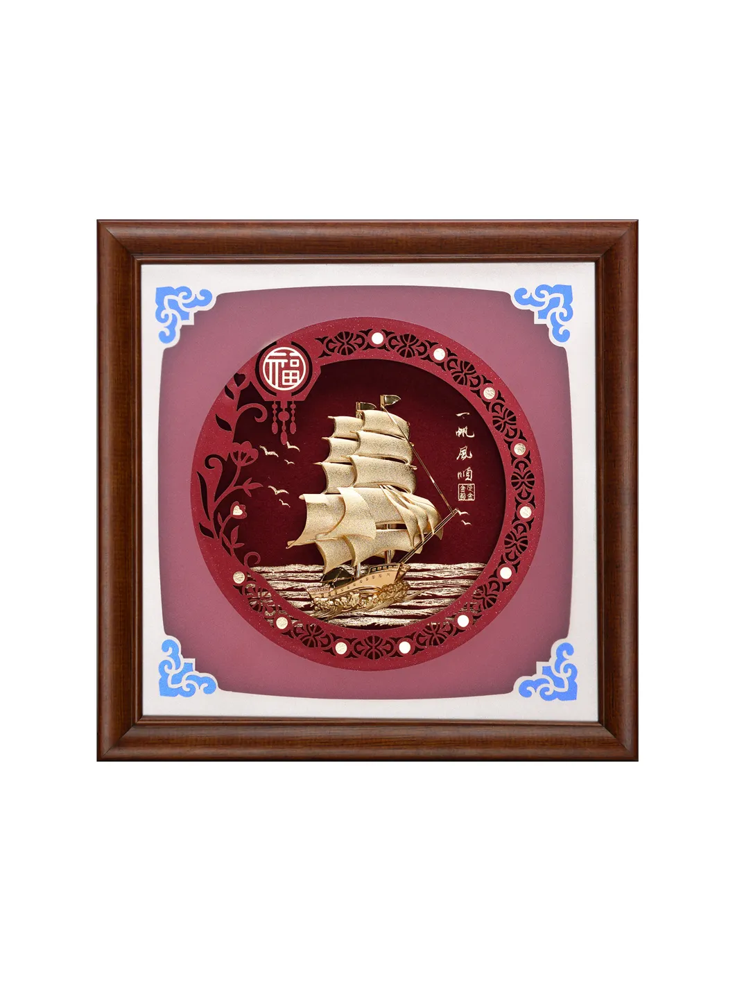 Tranh thuyền nền đỏ 23x23