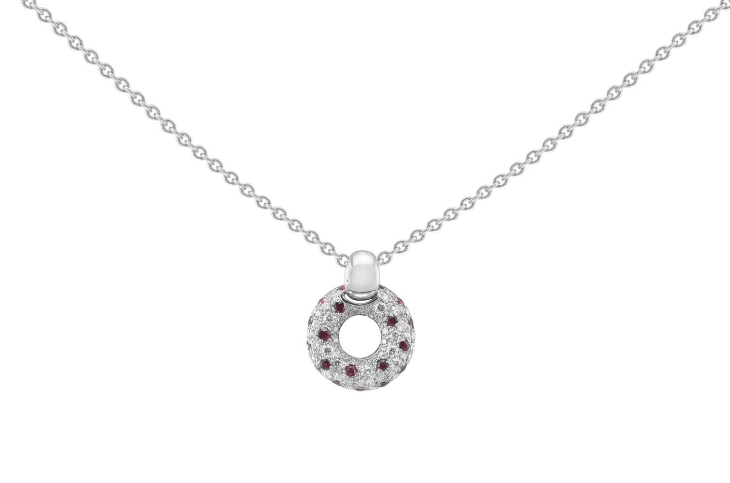 Dây chuyền vàng trắng Ruby, nạm KC