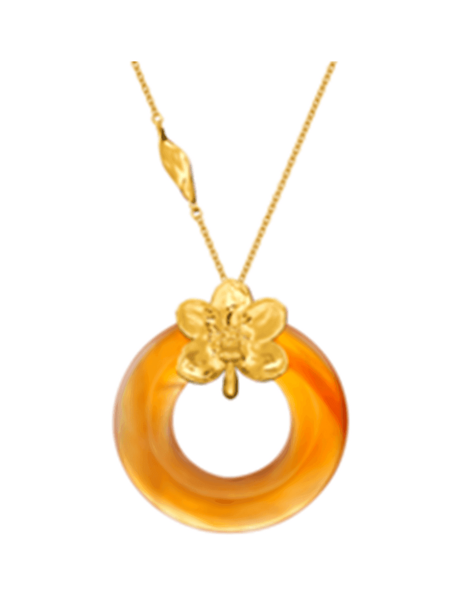 Dây chuyền hoa lan Ascocenda và đá Agate đỏ
