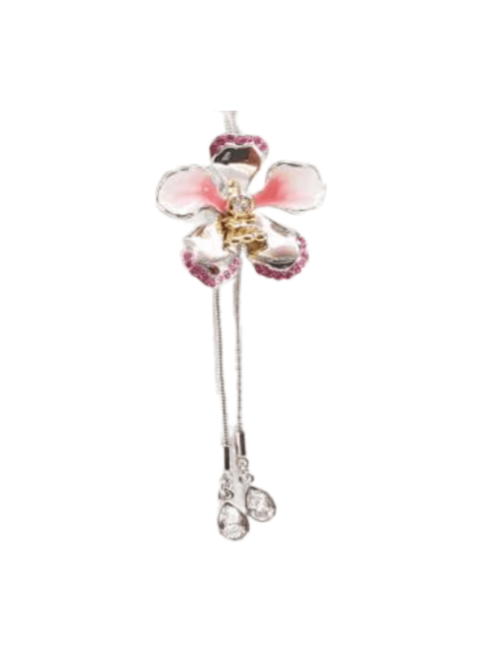 Dây chuyền dài hoa lan hồng gắn đá Swarovski