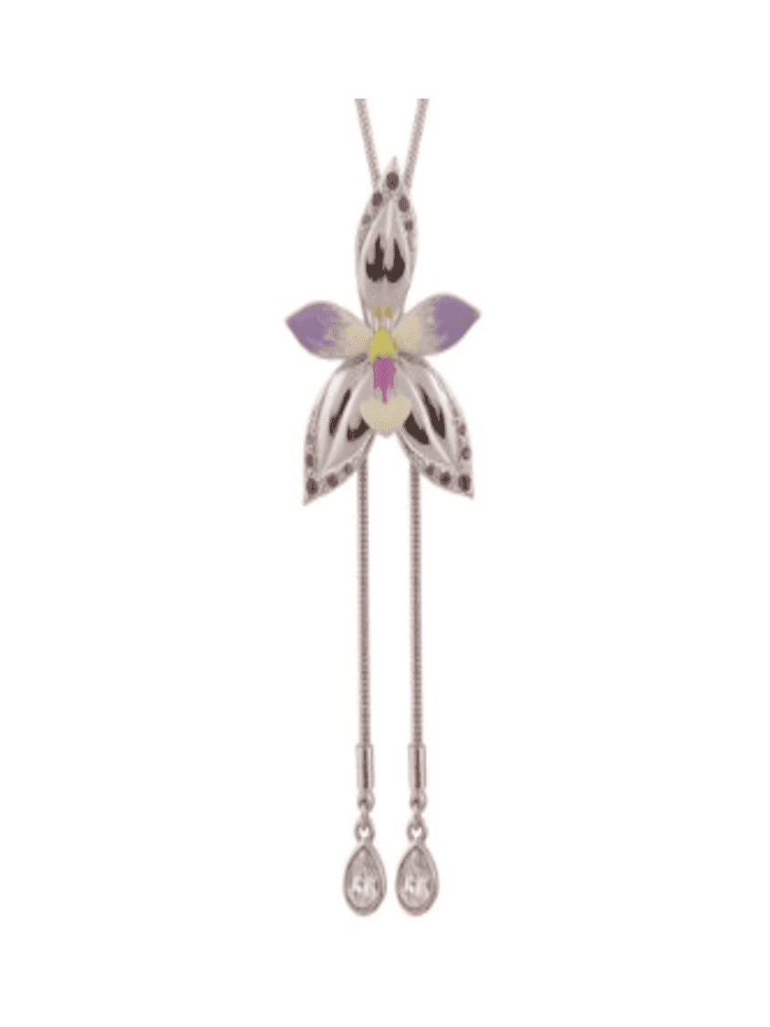 Dây chuyền dài hoa lan Phalaenopsis gắn đá Swarovski và Amethyst