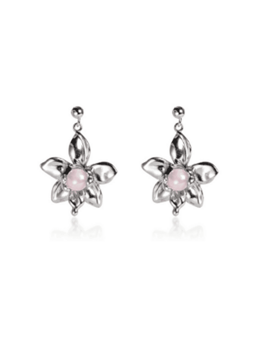 Khuyên tai thạch anh hồng mạ Rhodium - BST Trăng