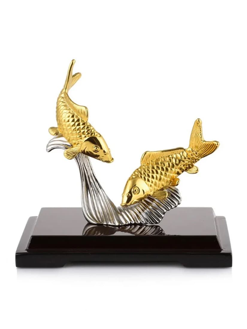 Tượng cá chép Trung Hoa cưỡi sóng mạ vàng 24k