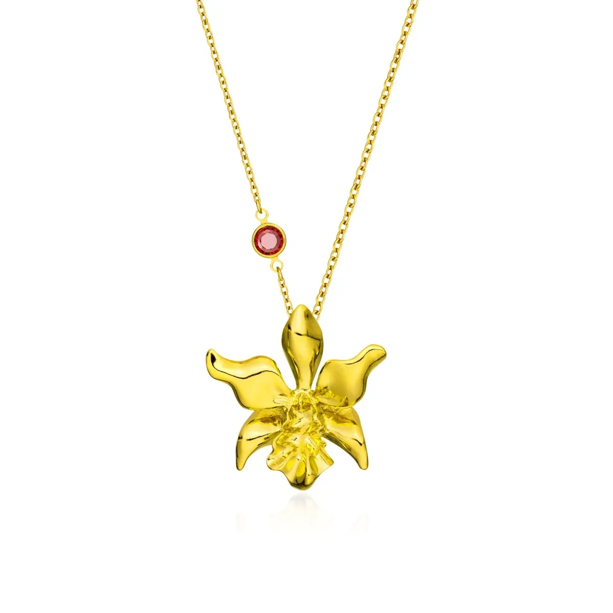 Dây chuyền hoa lan Dendrobium gắn đá Swarovski - màu đá Garnet