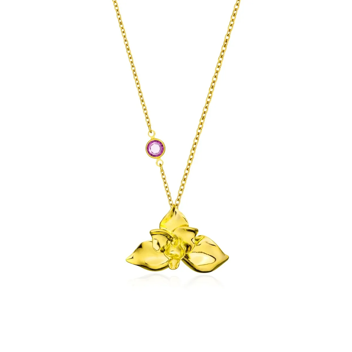 Dây chuyền hoa lan Lycaste, gắn đá Swarovski - màu đá Amethyst