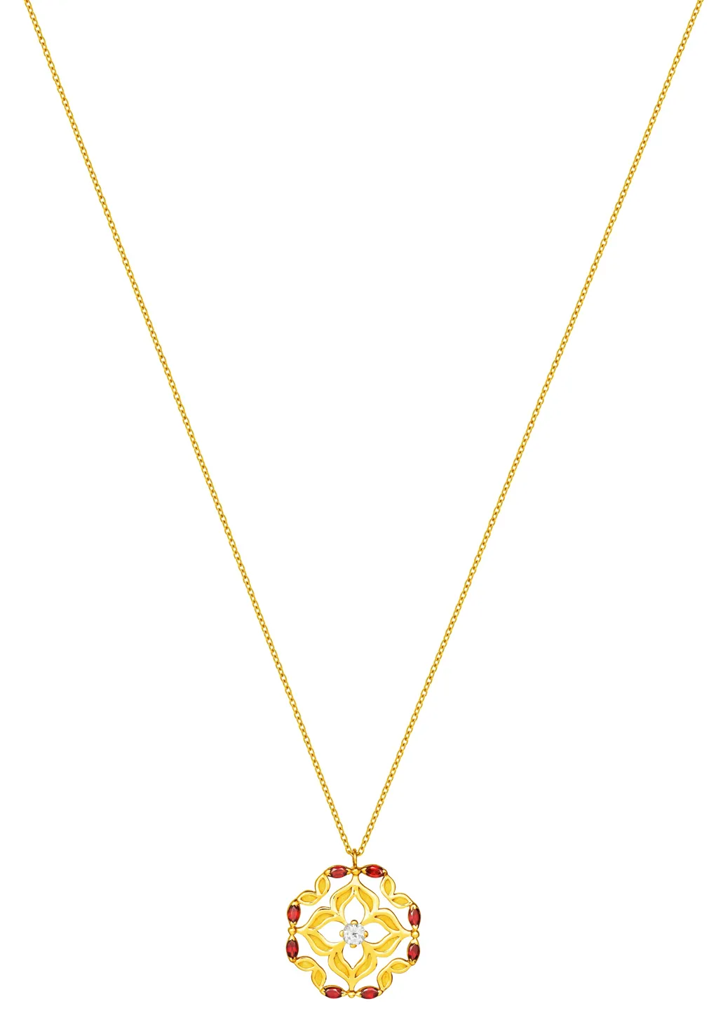 Dây chuyền Peranakan gắn đá Garnet và Topaz trắng