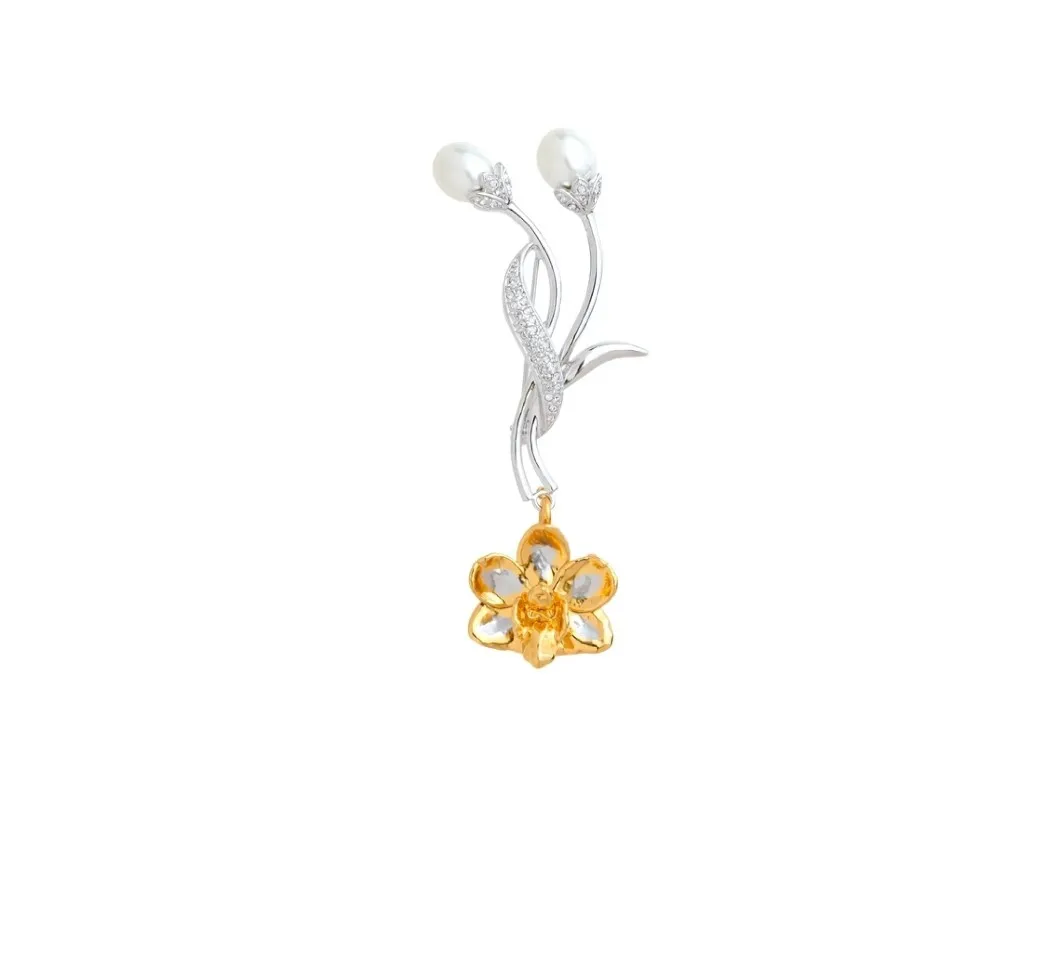 Cài áo hoa lan Doritaenopsis Purple Gem gắn đá pha lê