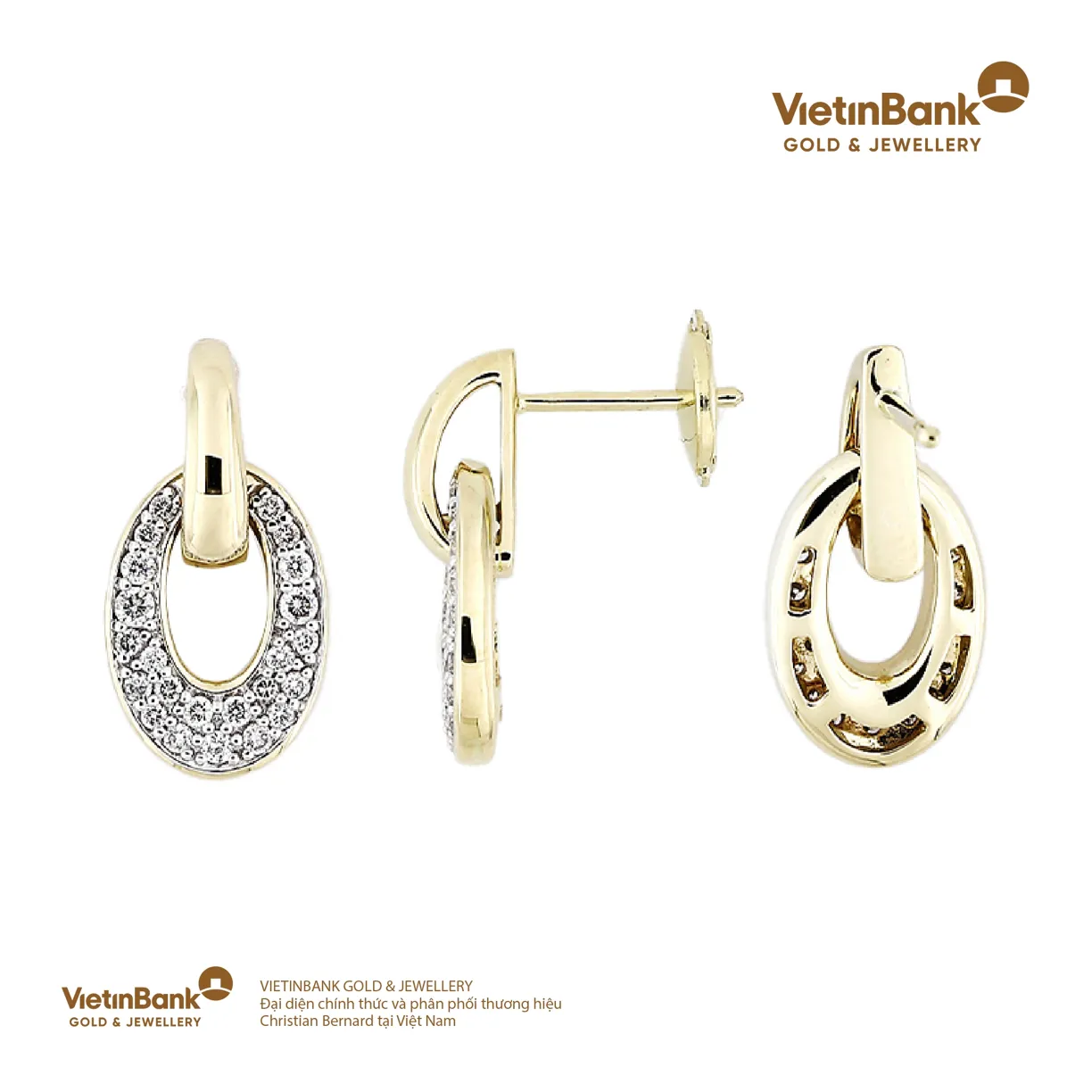 Hoa tai vàng vàng 18K (3.949) gắn Kim cương (0.306)