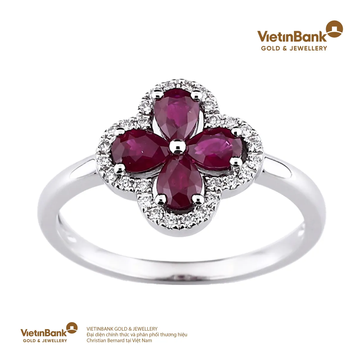 Nhẫn vàng trắng 18K (2.92) gắn Ruby (0.688) KC (0.112) 52