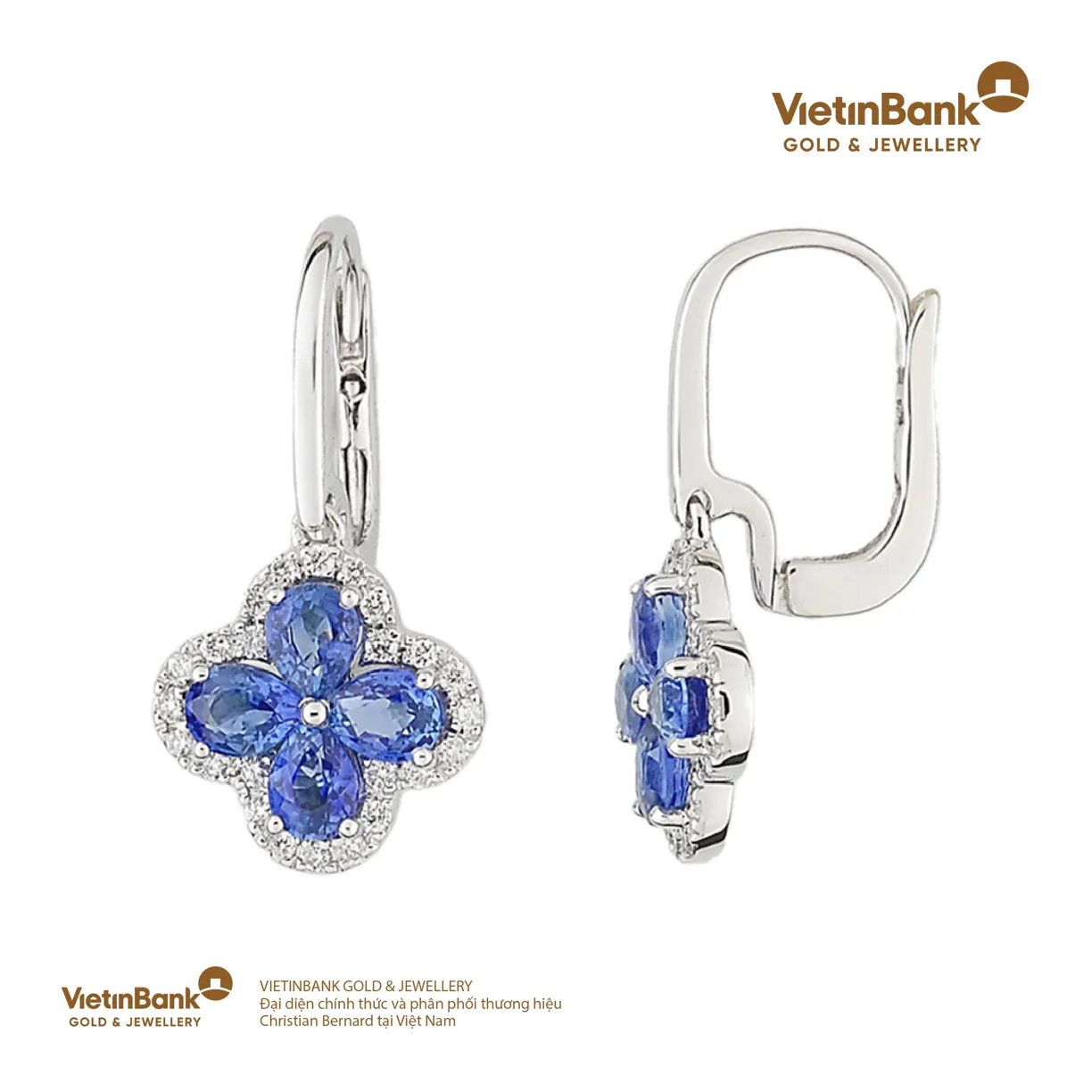 Hoa tai vàng trắng 18K (3.175) gắn Saphire (1.624) KC (0.2)