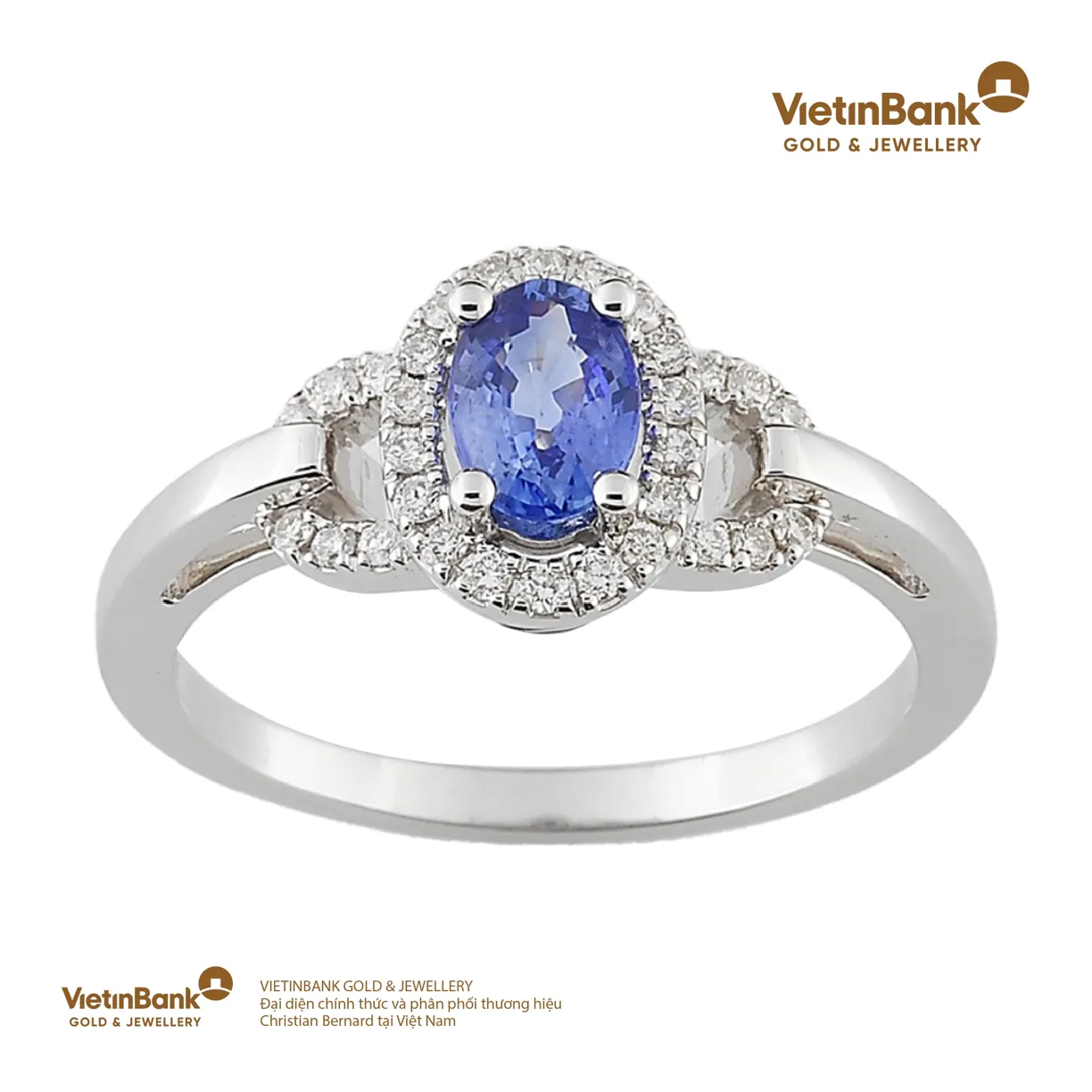 Nhẫn vàng trắng 18K (3.523) gắn Saphire (0.635) KC (0.15) 53