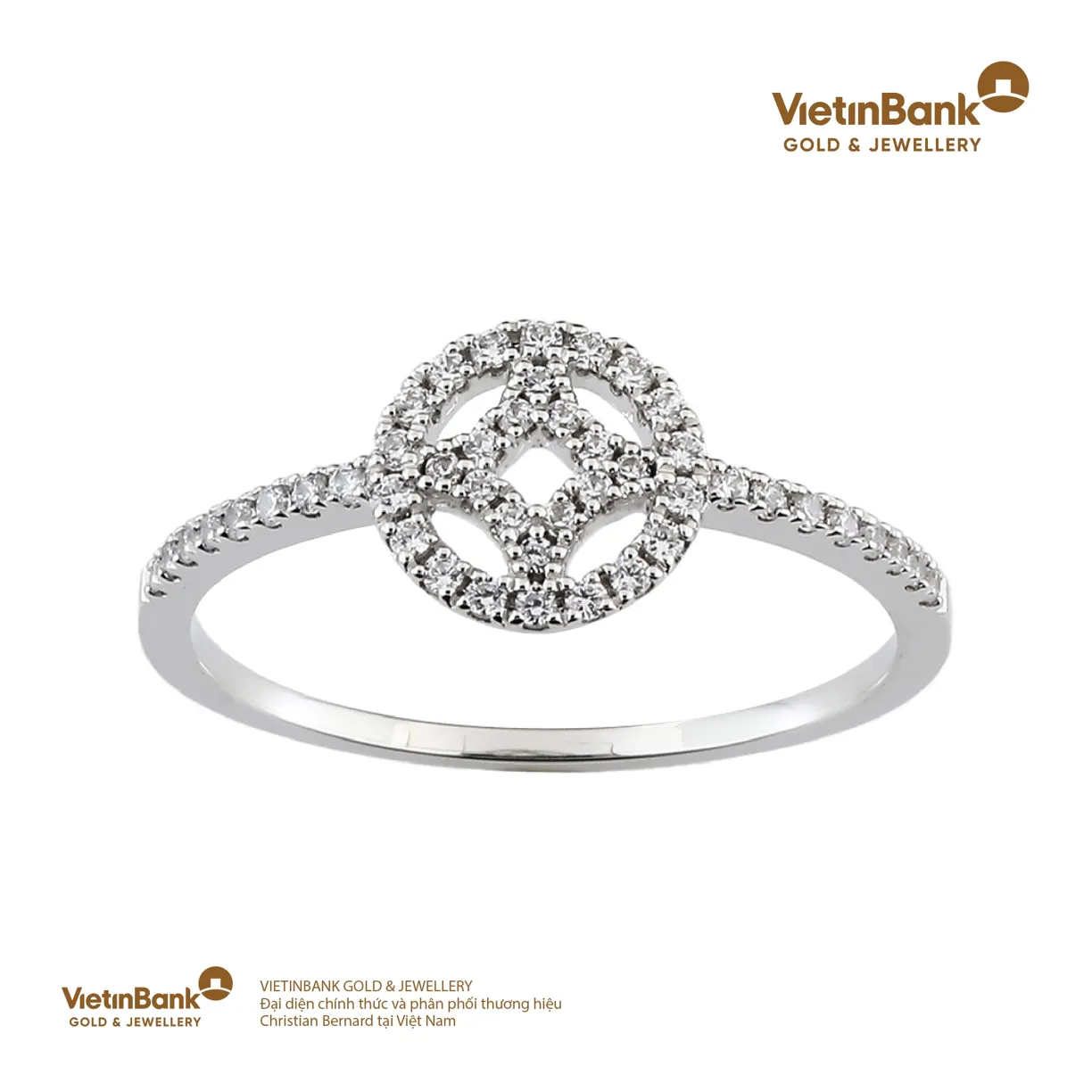 Nhẫn vàng trắng 18K (1.478) gắn Kim Cương (0.21) 54