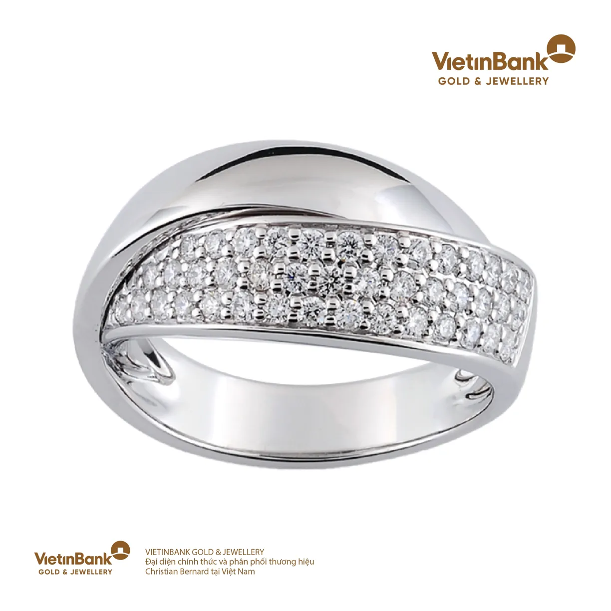 Nhẫn vàng trắng 18K gắn Kim Cương 54