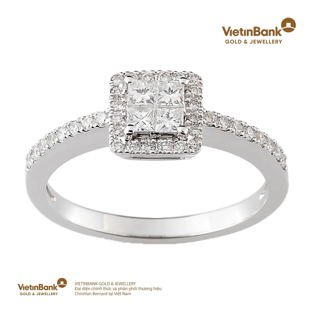 Nhẫn vàng trắng 18K (3.109) gắn Kim Cương (0.404) 54