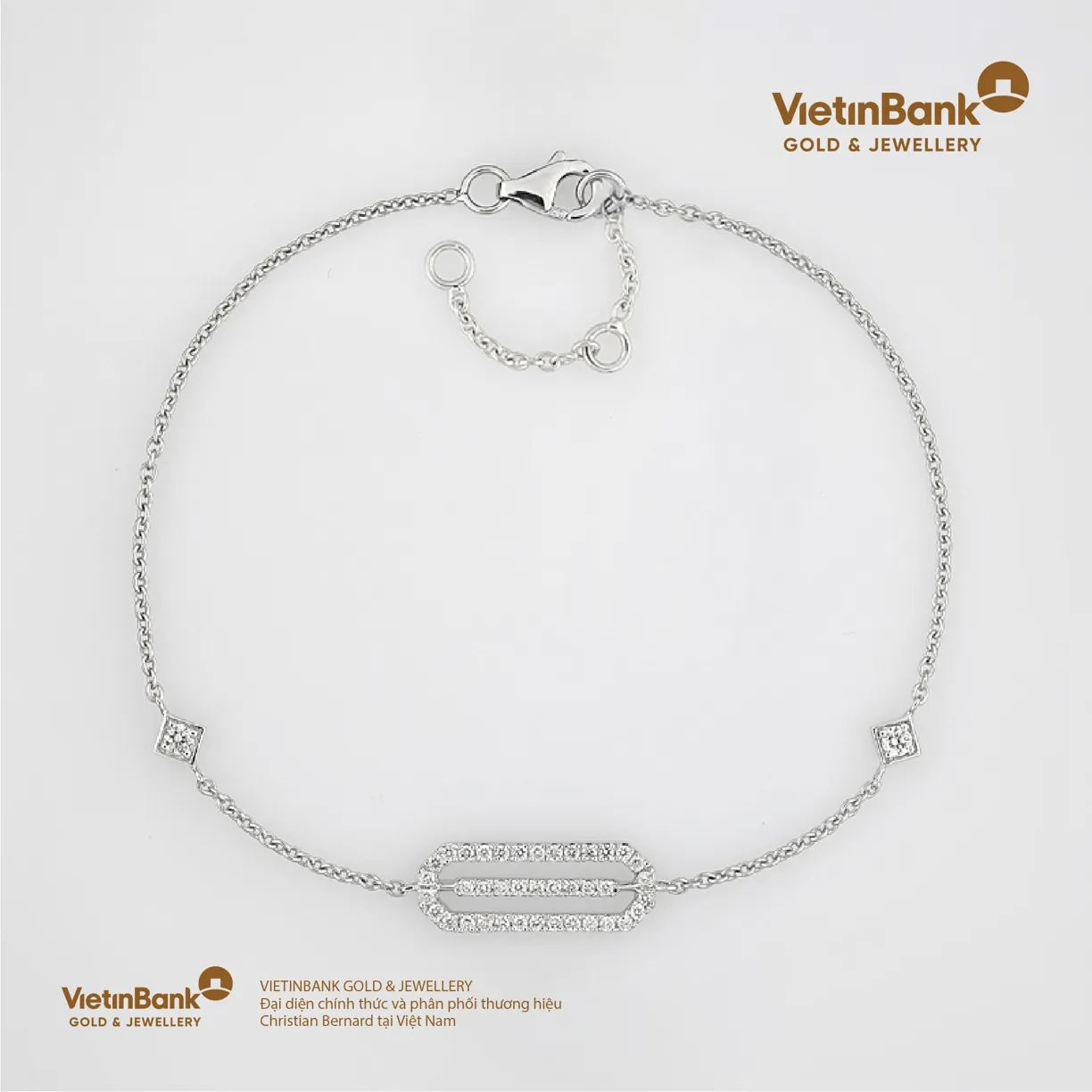 Lắc vàng trắng 18K (2.509) gắn Kim Cương (0.306)