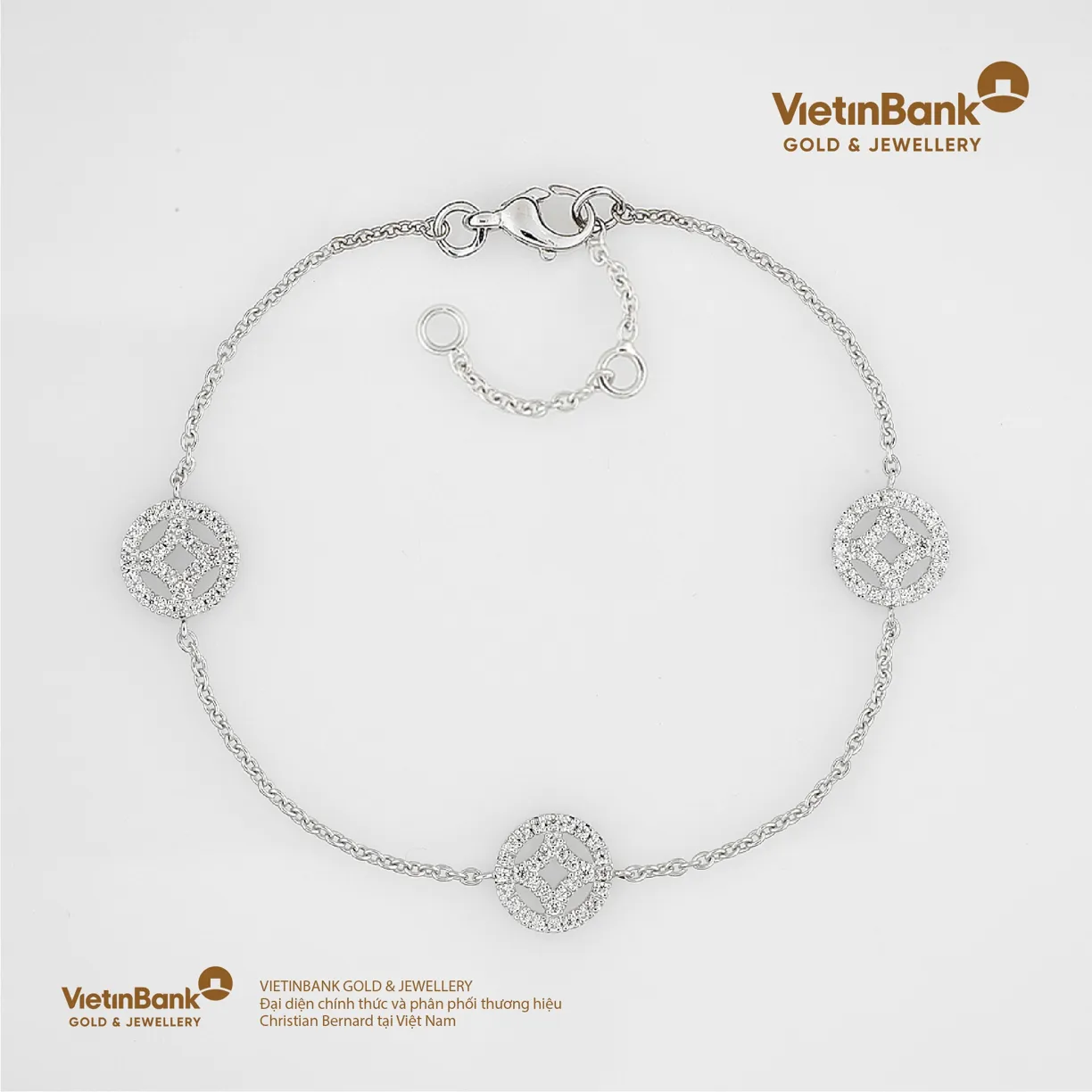 Lắc vàng trắng 18K (2.908) gắn Kim Cương (0.408)