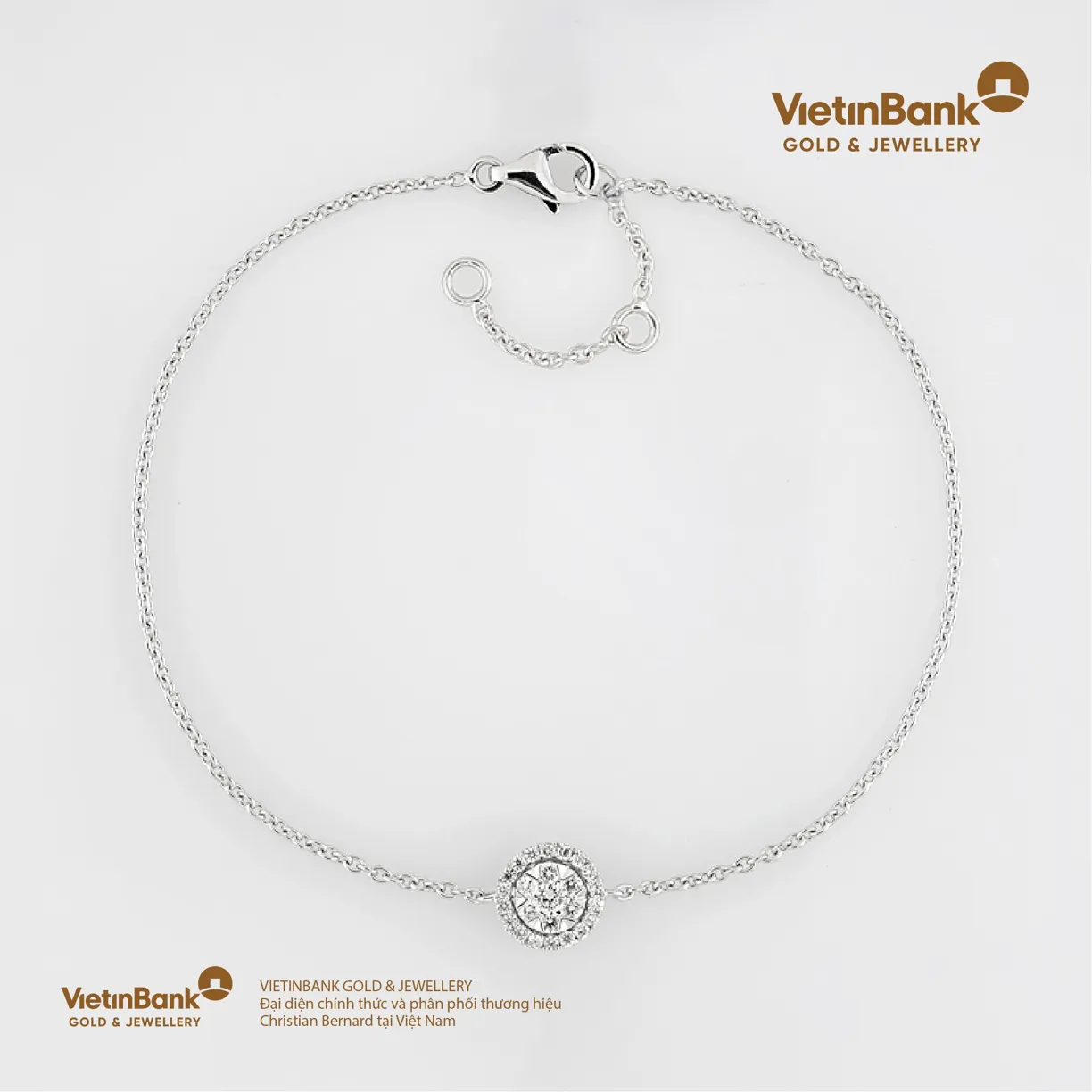 Lắc vàng trắng 18K (2.093) gắn Kim Cương (0.236)