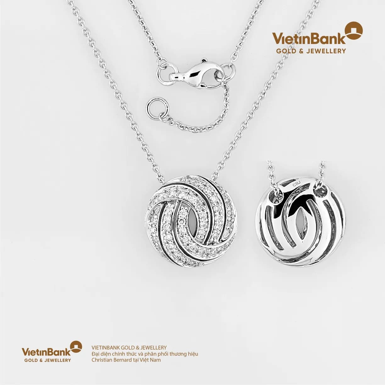 Dây chuyền vàng trắng 18K (6.018) gắn Kim Cương (0.56)