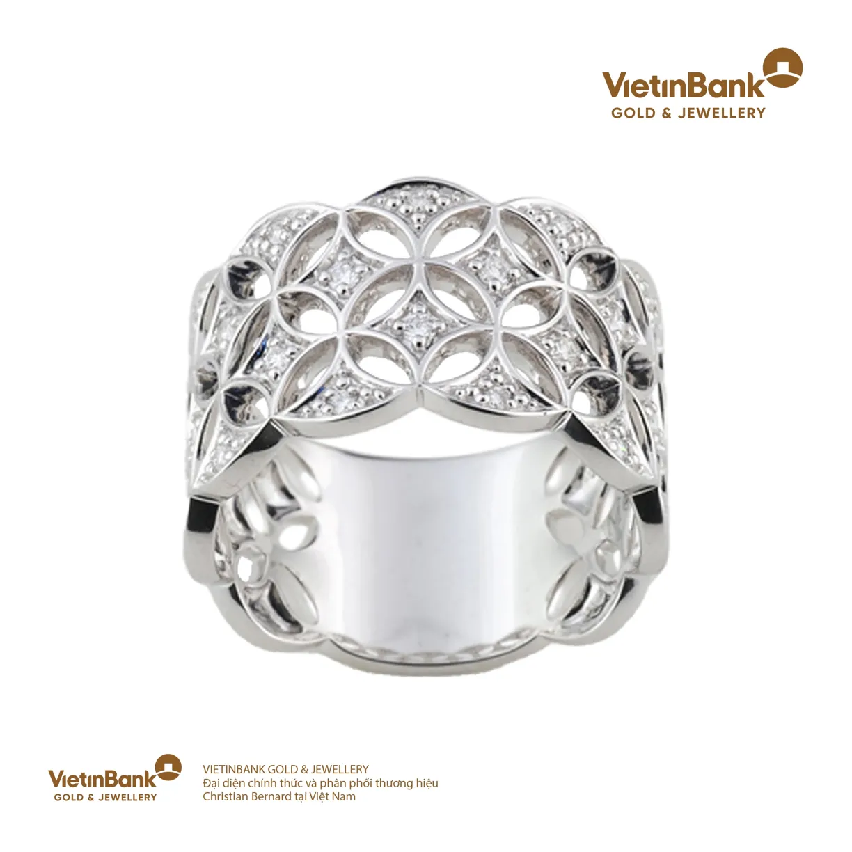 Nhẫn vàng trắng 18K (6.832) gắn Kim Cương (0.189) 53