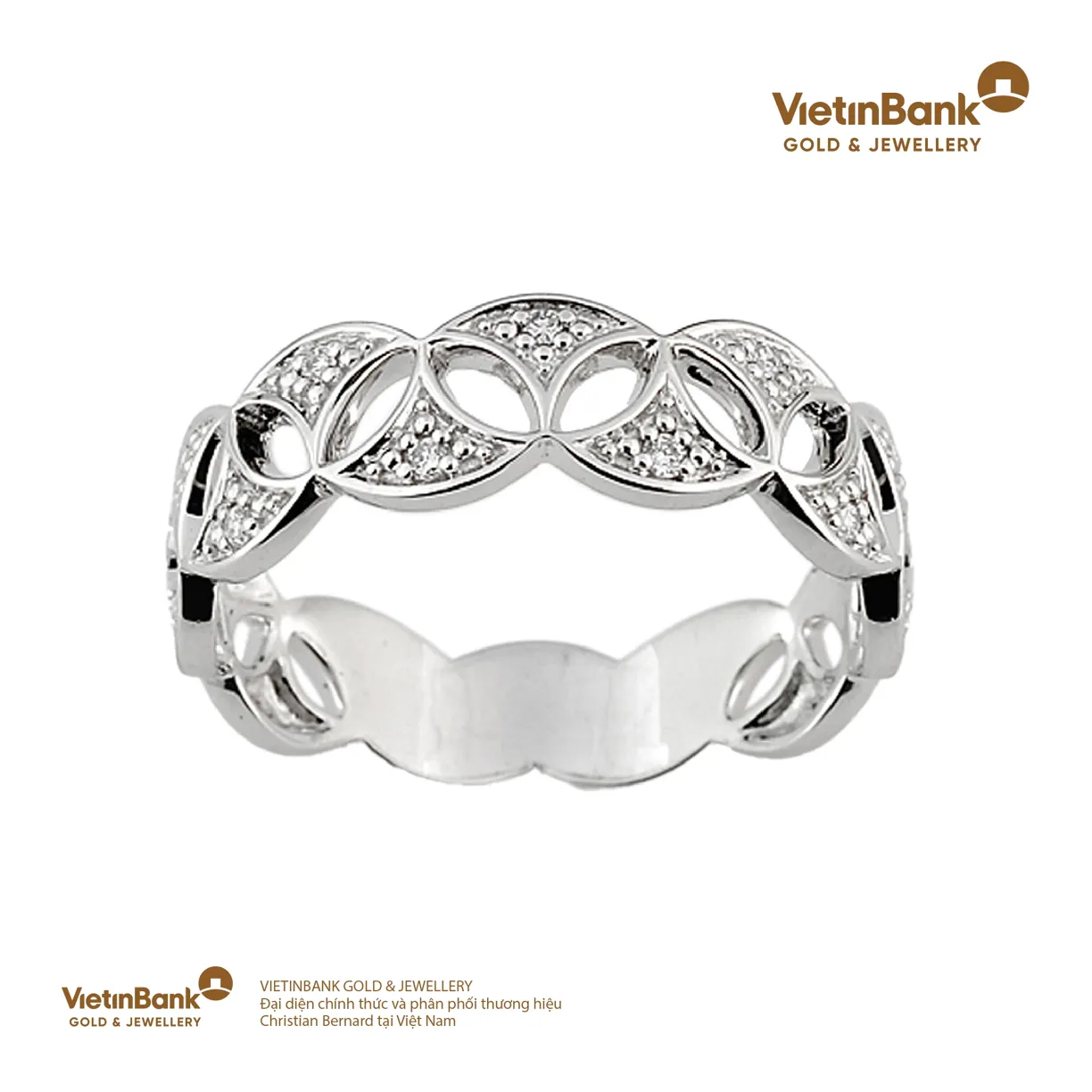 Nhẫn vàng trắng 18K (3.347) gắn Kim Cương (0.063) 53