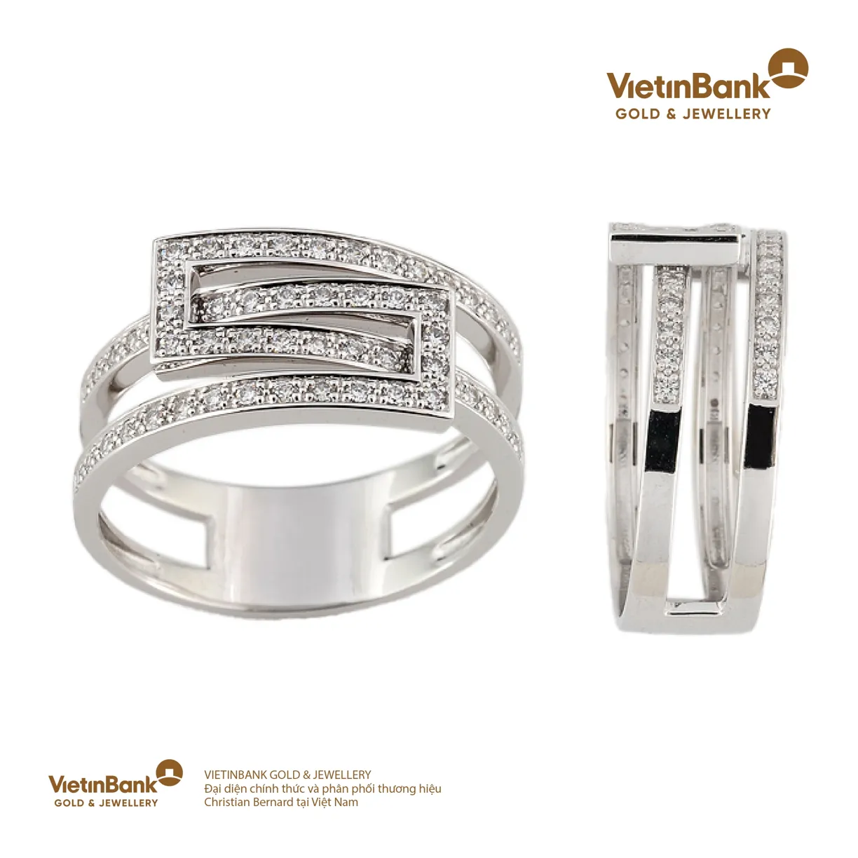Nhẫn vàng trắng 18K (3.546) gắn Kim Cương (0.27) 54