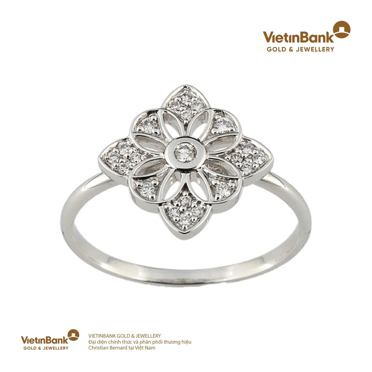 Nhẫn vàng trắng 18K (2.542) gắn Kim Cương (0.139) 52