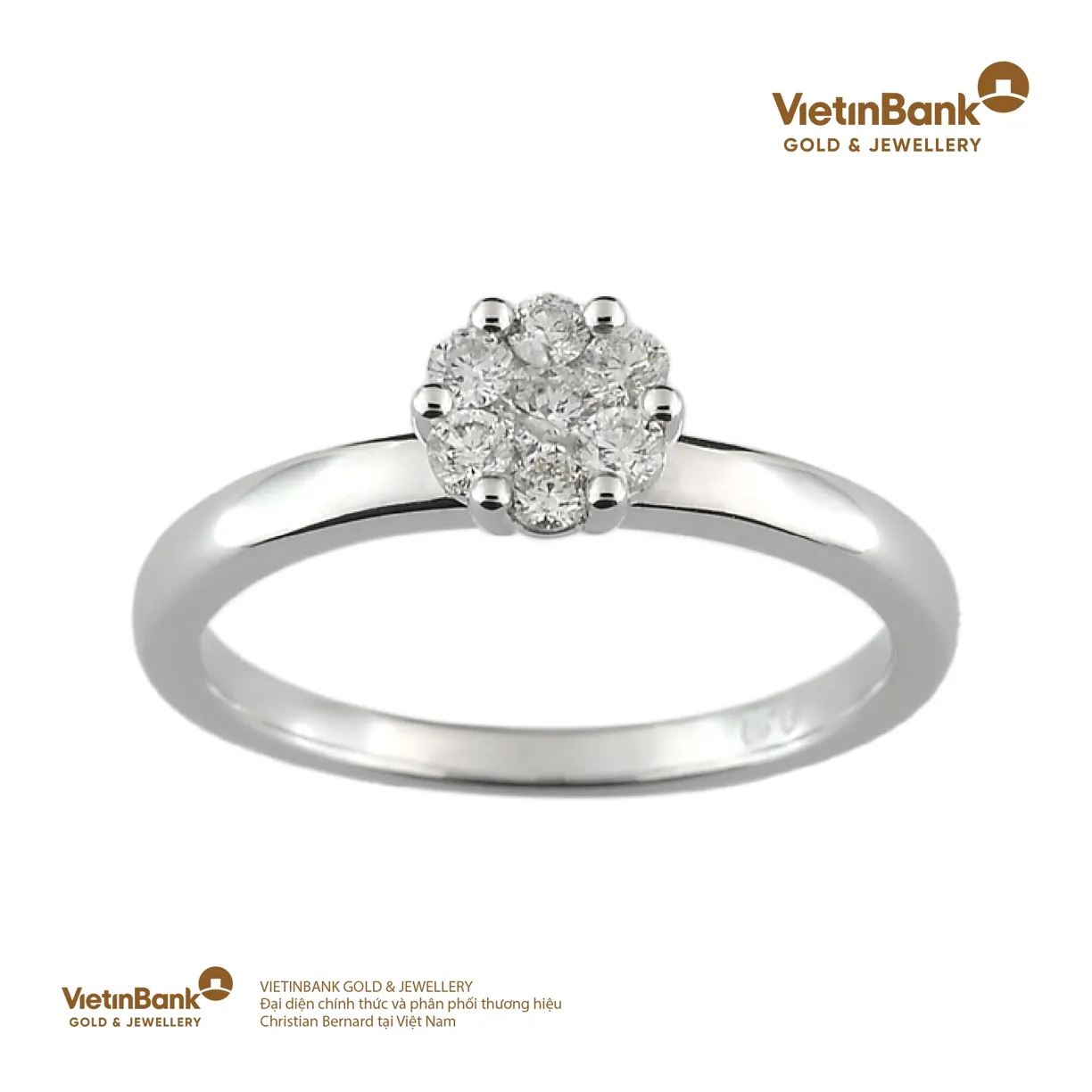 Nhẫn vàng trắng 18K (2.48) gắn Kim Cương (0.2) 52