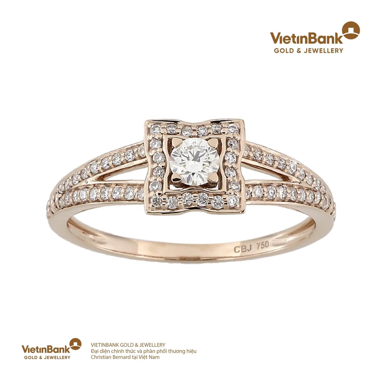 Nhẫn vàng hồng 18K (2.104) gắn Kim Cương (0.33) 53