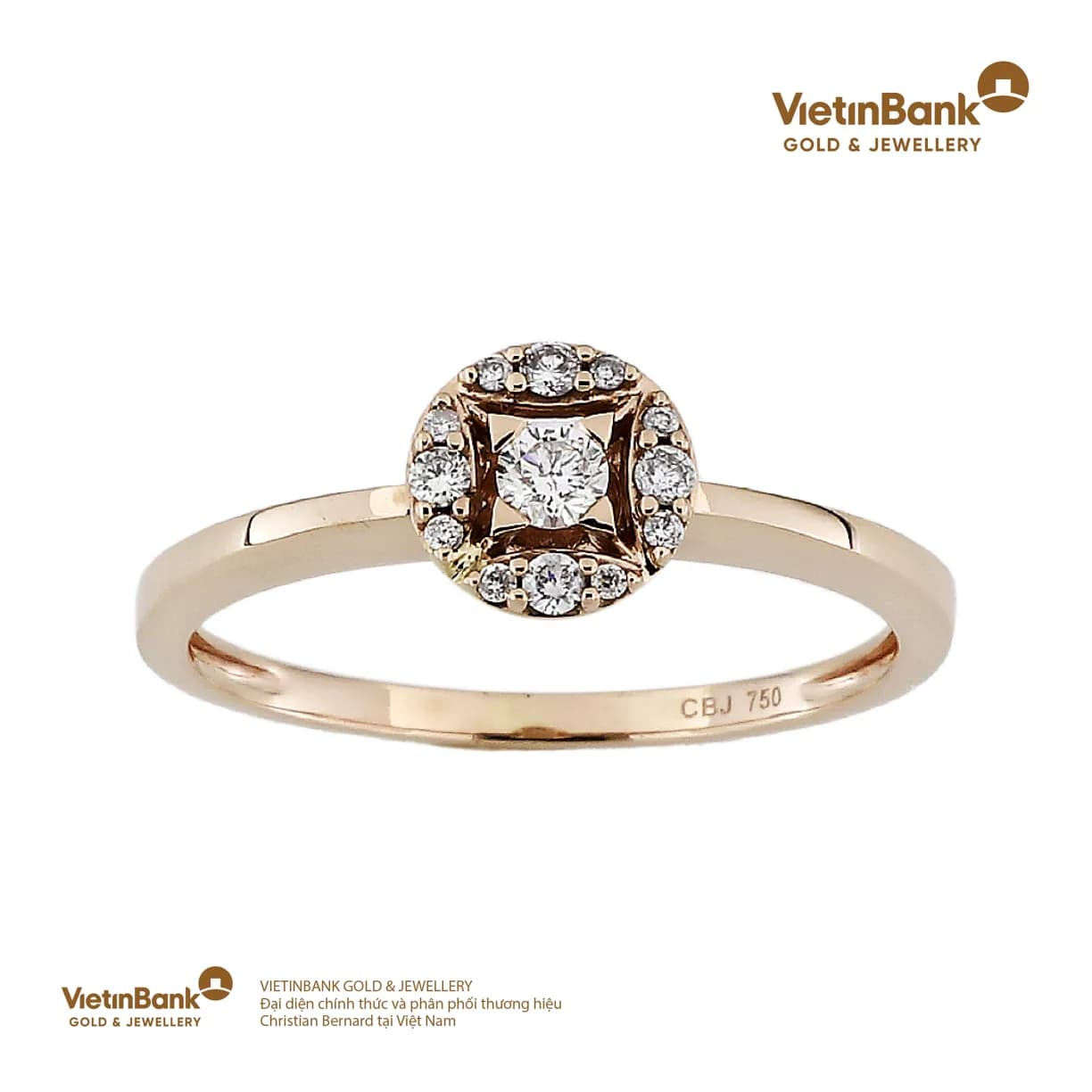 Nhẫn vàng hồng 18K (1.793) gắn Kim Cương (0.137) 52