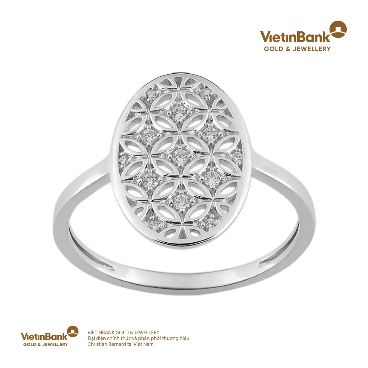 Nhẫn vàng trắng 18K (2.175) gắn Kim Cương (0.074) 53