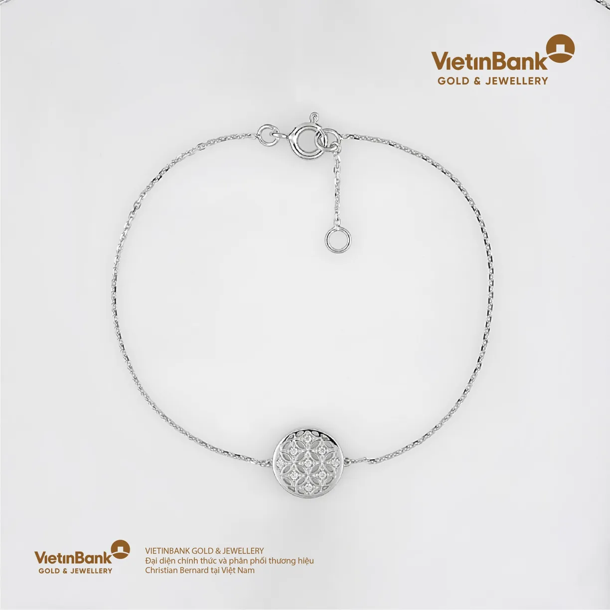 Lắc vàng trắng 18K (1.769) gắn Kim Cương (0.054)