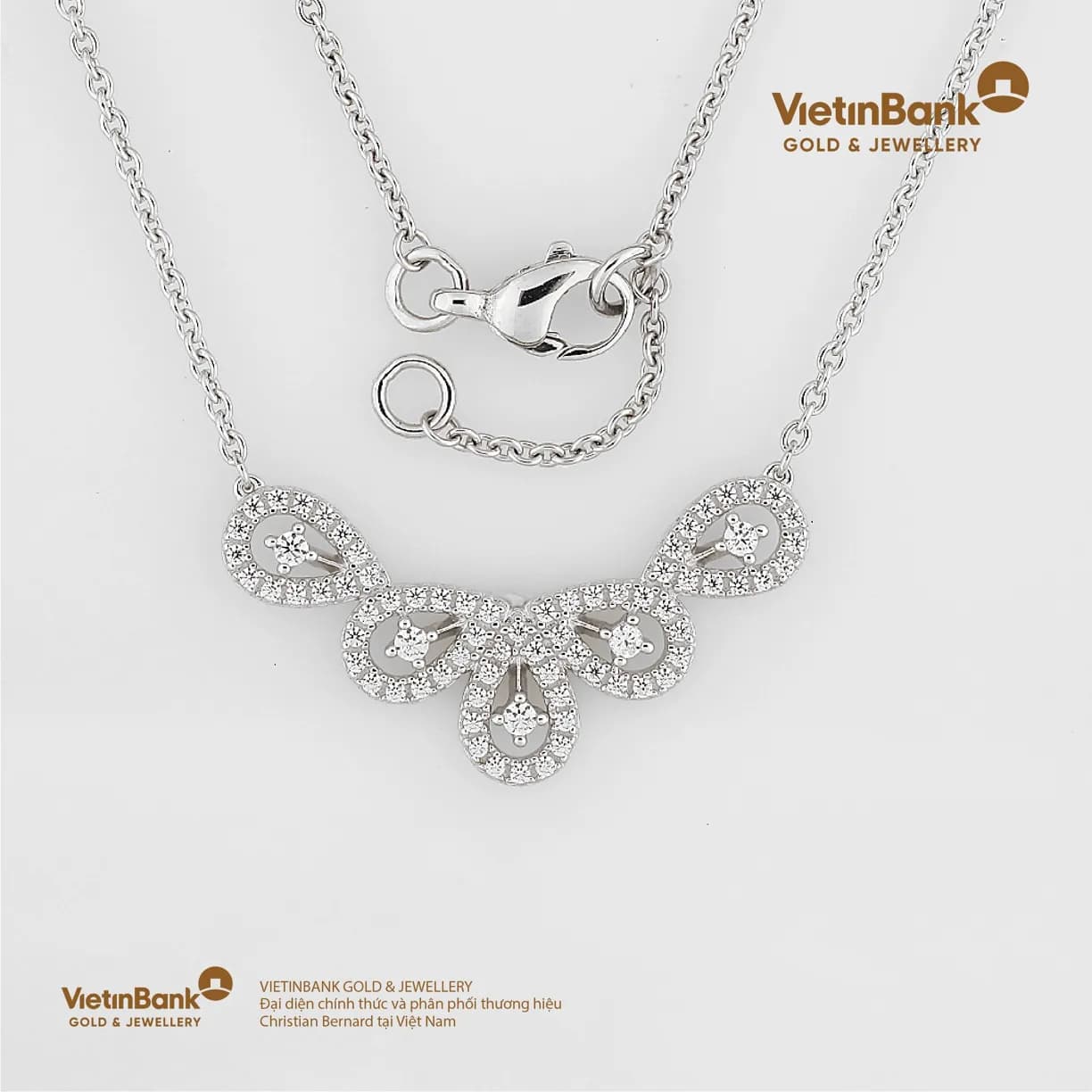 Dây chuyền vàng trắng 18K (4.019) gắn Kim Cương (0.355)