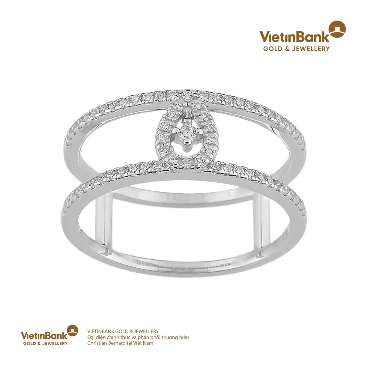 Nhẫn vàng trắng 18K (2.366) gắn Kim Cương (0.271) 53