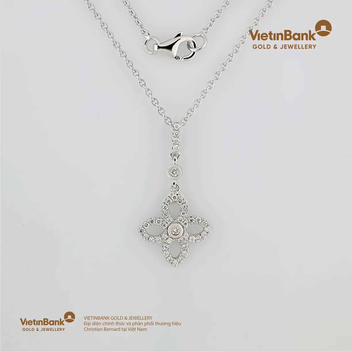 Dây chuyền vàng trắng 18K (3.88) gắn Kim Cương (0.226)