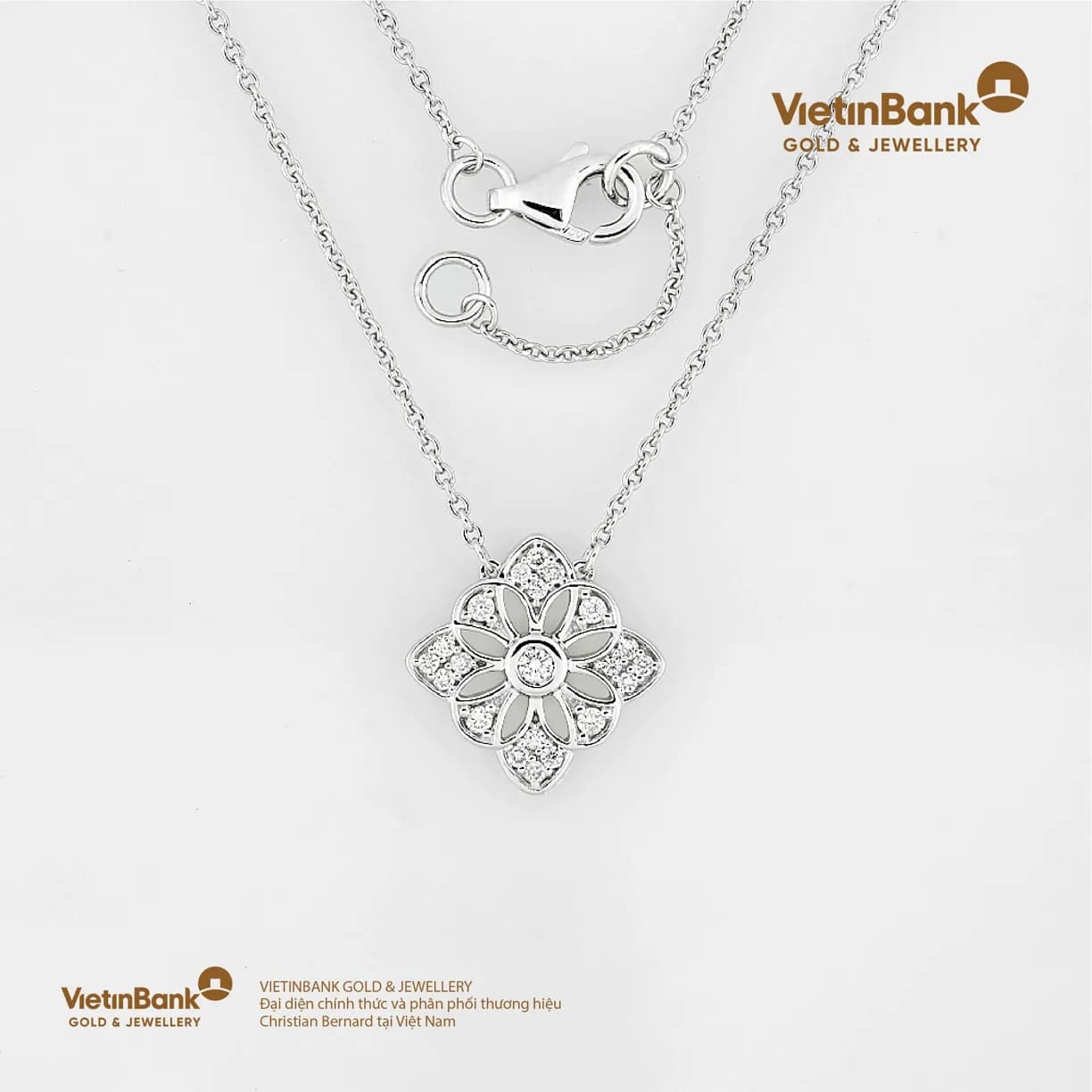 Dây chuyền vàng trắng 18K (3.262) gắn Kim Cương (0.139)