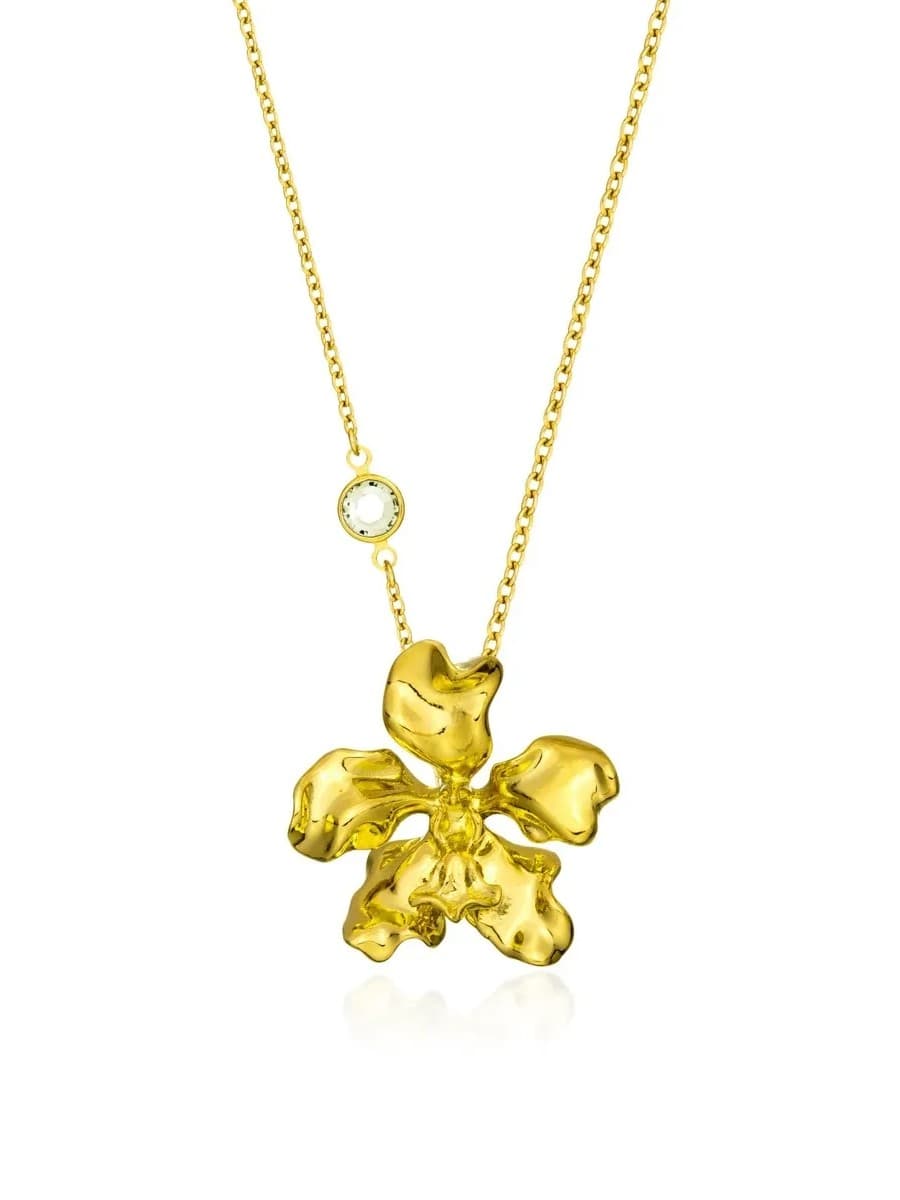 Dây chuyền hoa Vanda, gắn đá Swarovski - màu đá Smokey quartz