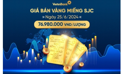 Giá vàng miếng SJC bán ra ngày 25/6/2024 là 76.980.000 VND/lượng