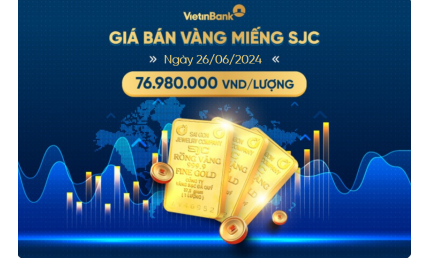 Giá vàng miếng SJC bán ra ngày 26/6/2024 là 76.980.000 VND/lượng