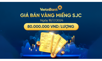 Giá vàng miếng SJC bán ra ngày 19/7/2024 là 80.000.000 VND/lượng