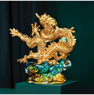 Tượng rồng Bảo Vượng Khang Nguyên | Trên đá Liu Li màu xanh